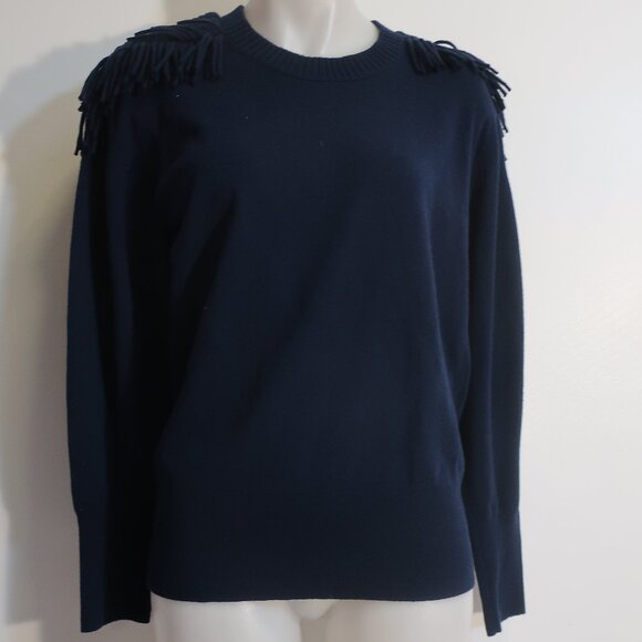 Burberry Sweaters - Womens Burberry Blue Fringe Shoulder Wool Cashmere Pullover Sweater L